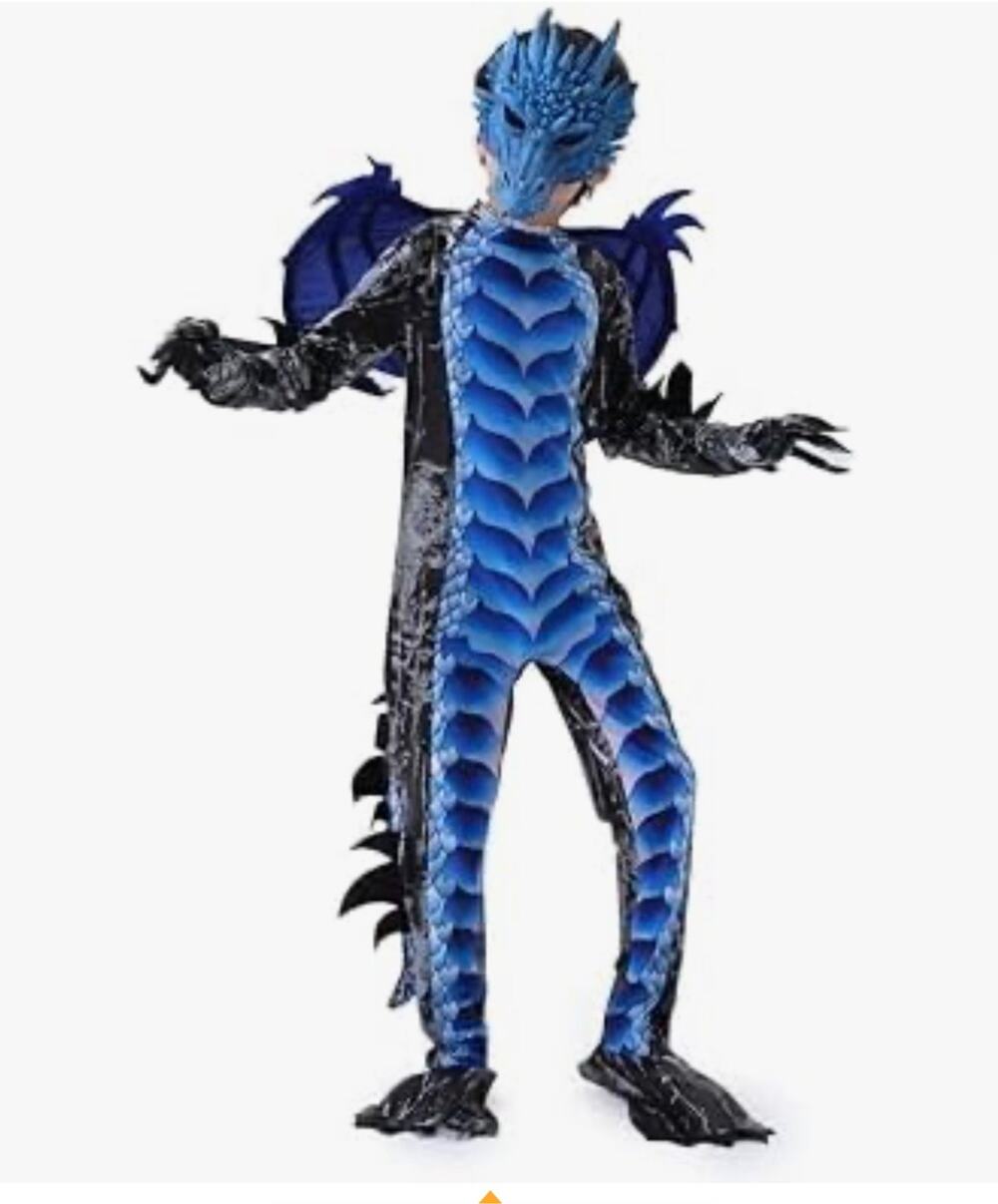 New Deluxe Blue Dragon Costume w/ Wings, Tail, Gloves and Mask Med 8-10 Blue